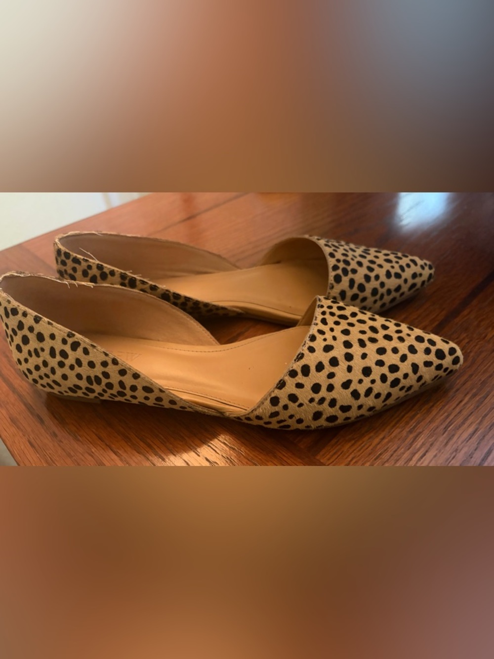 J Crew Spot Dot Zoe Calf Hair D’Orsay Flats - Tan/Black, Size 7. - Picture 2 of 12